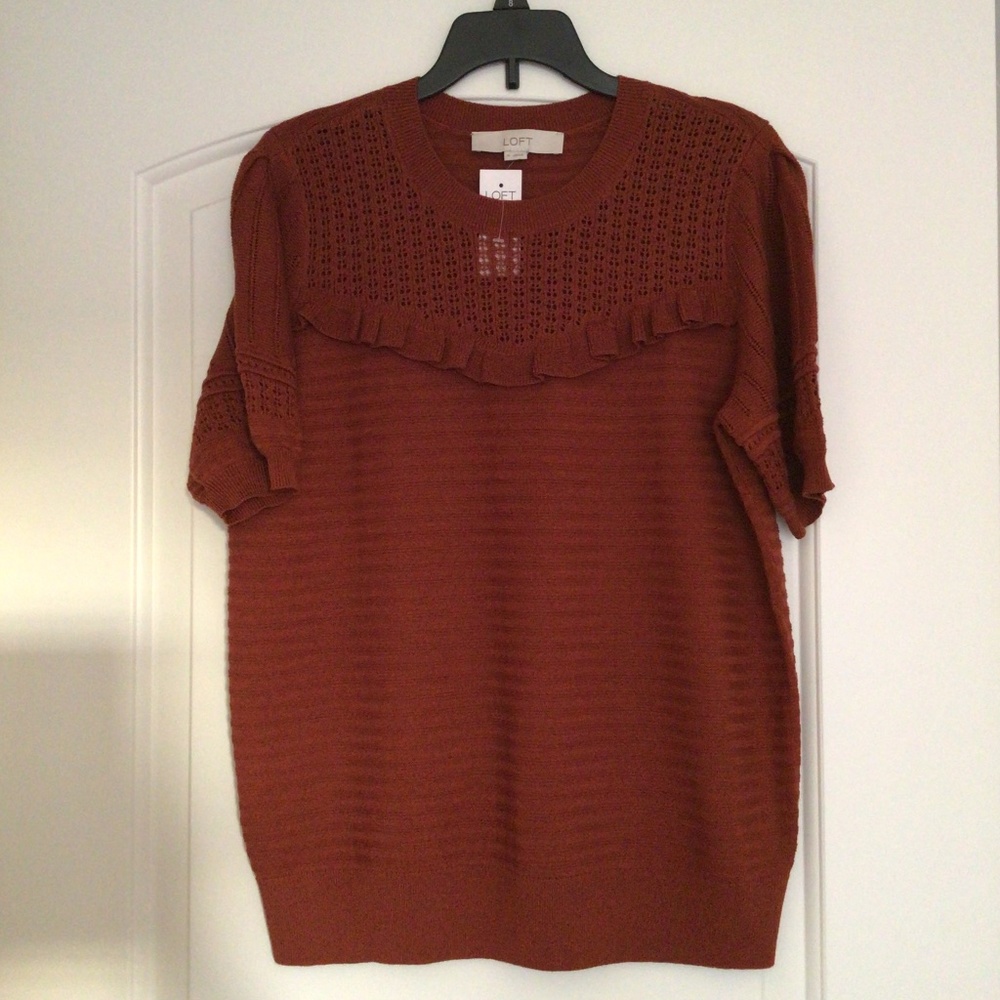Loft Brown Knitted Bohemian Short Sleeve Top size M